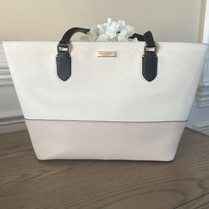 Kate Spade Small Laurel Way Cream and Tan Leather Tote Bag